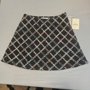 CeCe Olive You Size 8 Rich Black Brown White Waffle Woven & Tweed Skirt NWT 1052
